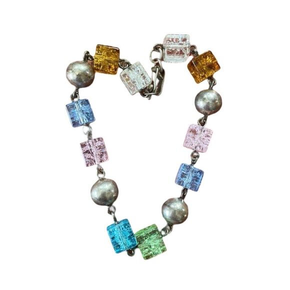 Cubed Square Sterling Silver Fold Over Clasp Bracelet - Picture 3 of 14